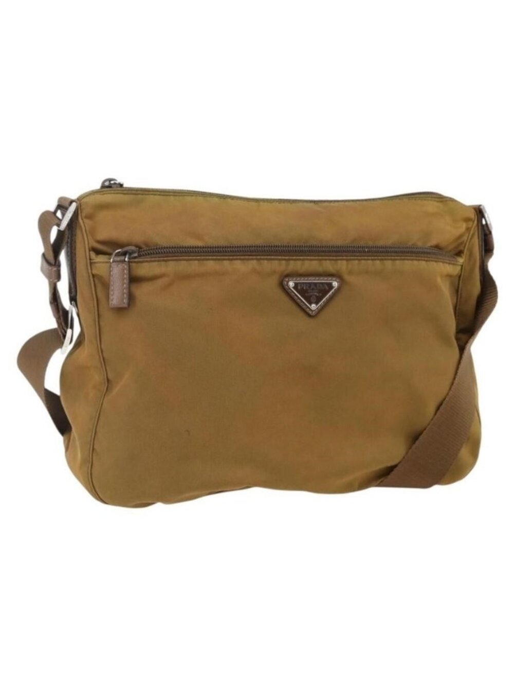 Authentic PRADA Shoulder Bag Nylon Beige Silver